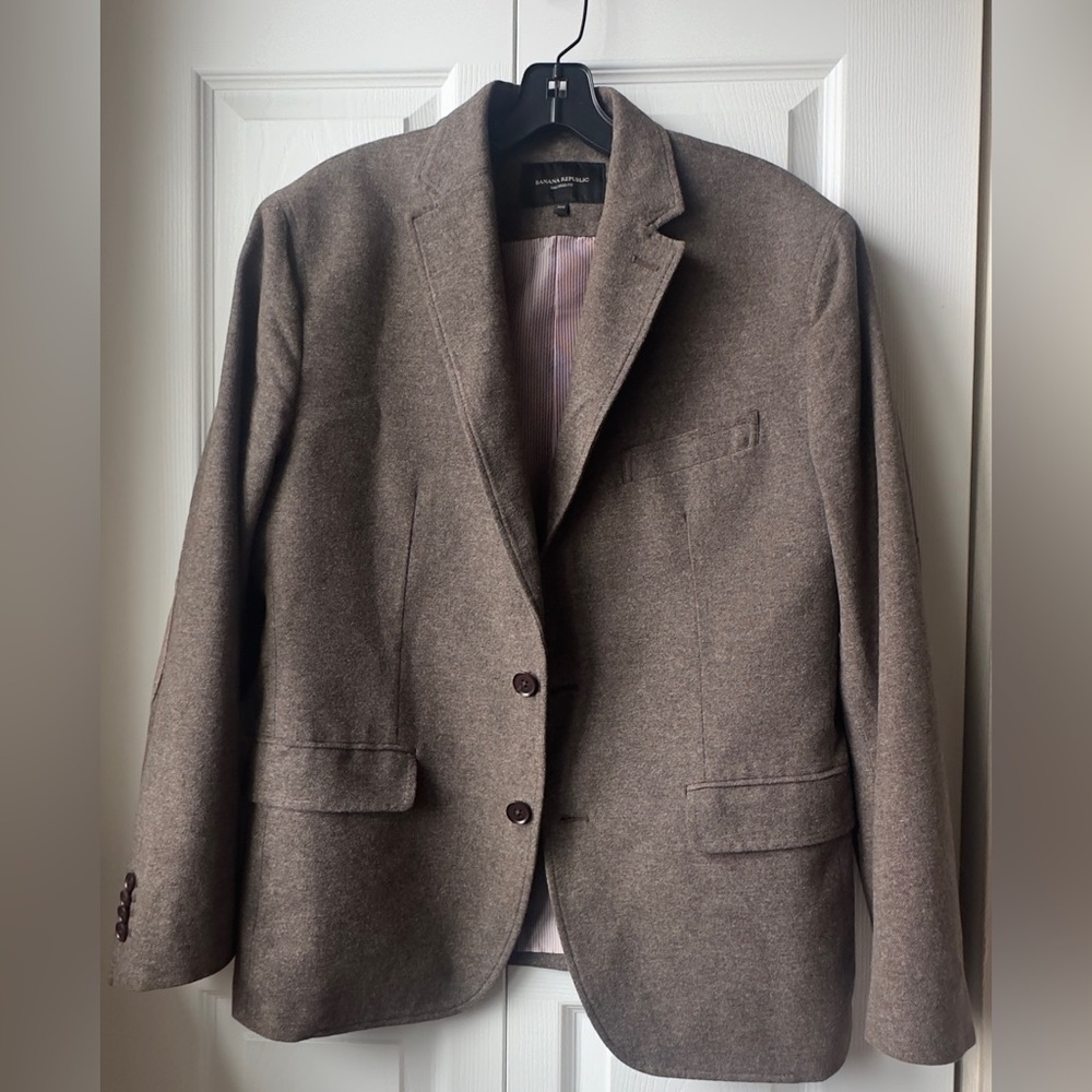 Banana Republic Tailored Fit Suit Jacket Elbow Patches Size 40S -100% Cotton